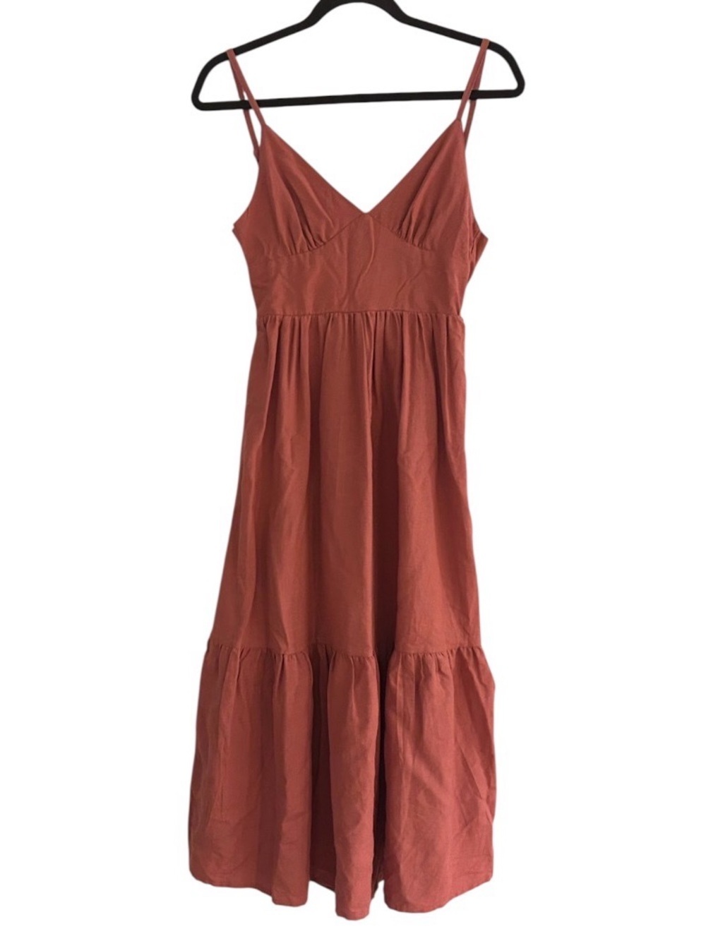 Japan’s Maxi Dress Size XS Rust Tiered Open Back Linen Blend